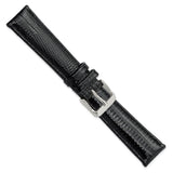 DeBeer 19mm Black Teju Liz Grain Leather with Silver-tone Buckle 7.5 inch Watch Band