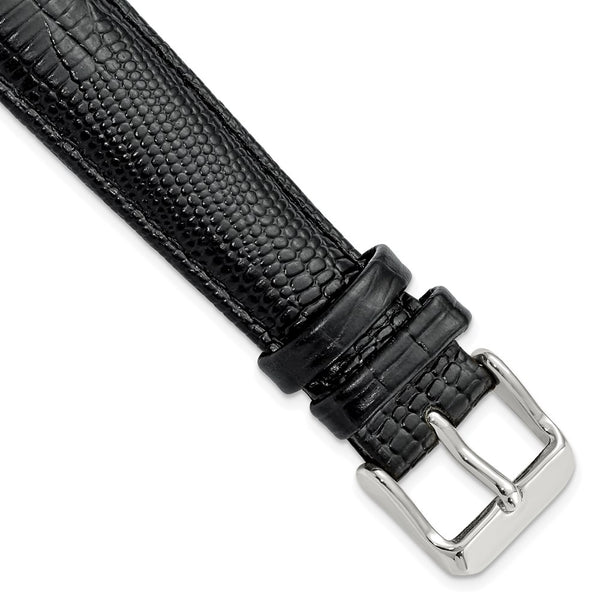 DeBeer 19mm Black Teju Liz Grain Leather with Silver-tone Buckle 7.5 inch Watch Band