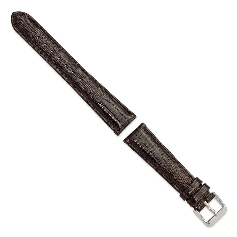 DeBeer 19mm Brown Teju Liz Grain Leather with Silver-tone Buckle 7.5 inch Watch Band