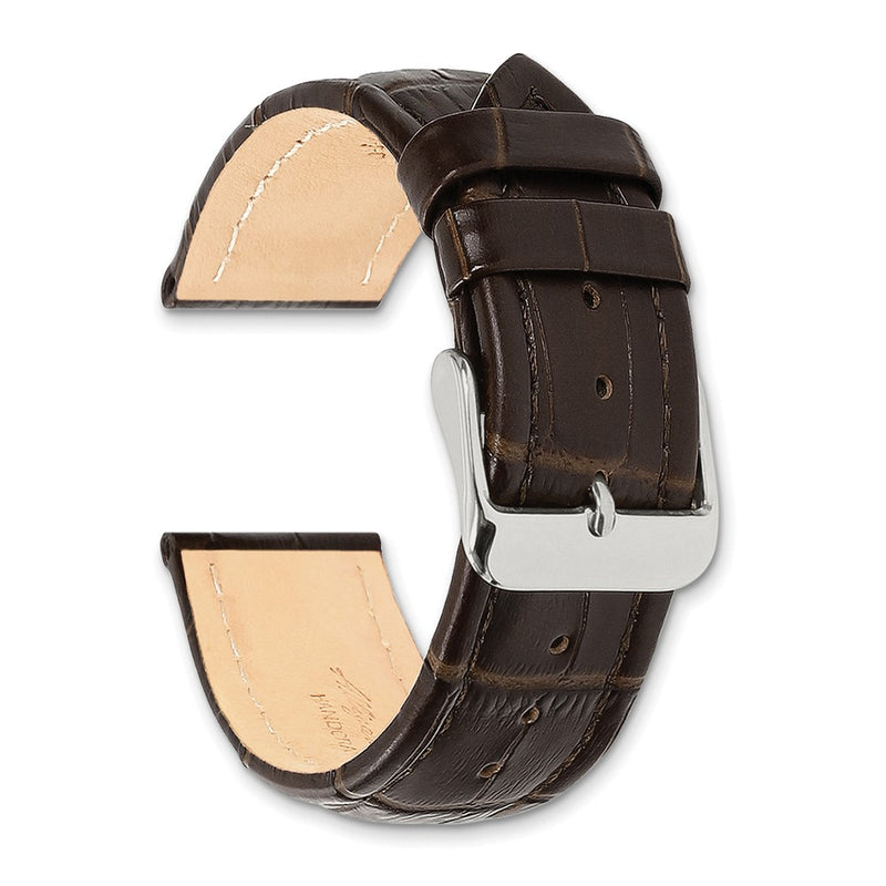 DeBeer 16mm Dark Brown Matte Alligator Grain Leather with Silver-tone Buckle 7.5 inch Watch Band