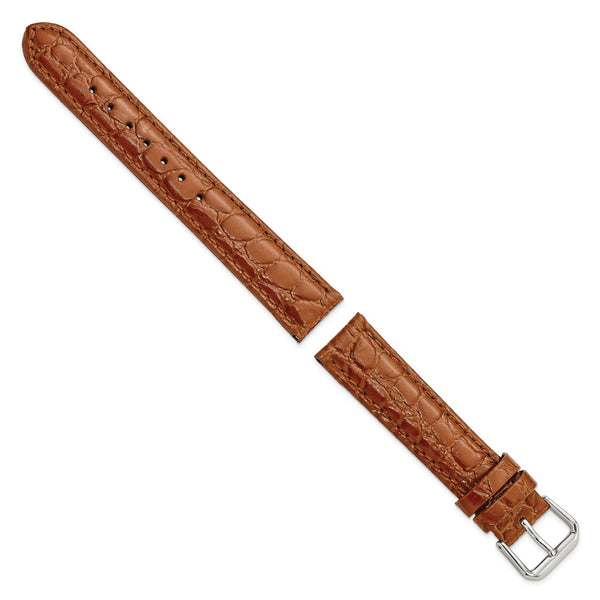 DeBeer 17mm Havana Alligator Grain Leather with Silver-tone Buckle 7.5 inch Watch Band