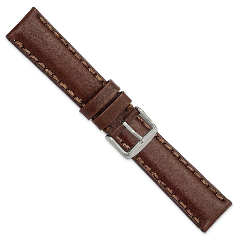DeBeer 20mm Dark Brown Hand Stitched Oil Leather with Brushed Stainless Steel Buckle Watch 7.5 inch Band