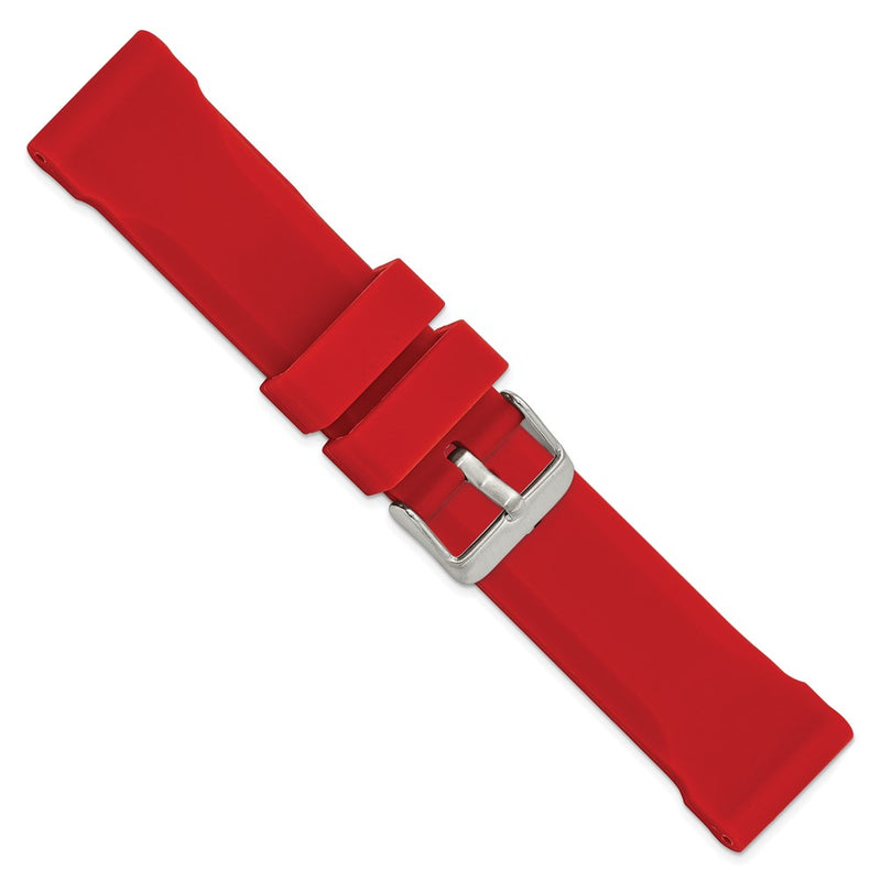 DeBeer 22mm Red Silicone Rubber with Brushed Stainless Steel Buckle 8 inch Watch Band