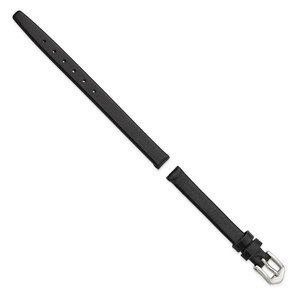 Gilden 8mm Black Classic Calfskin Leather with Silver-tone Aluminum Buckle 6.6 inch Watch Band