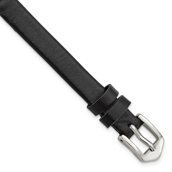 Gilden 8mm Black Classic Calfskin Leather with Silver-tone Aluminum Buckle 6.6 inch Watch Band