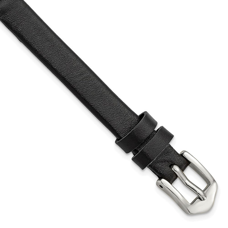 Gilden 8mm Black Classic Calfskin Leather with Silver-tone Aluminum Buckle 6.6 inch Watch Band