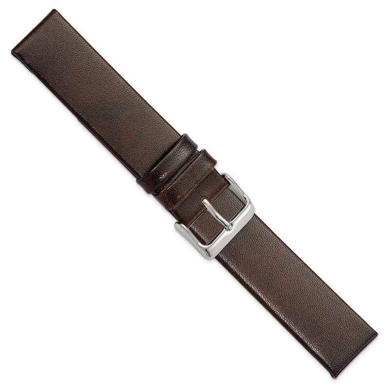 DeBeer 20mm Dark Brown Italian Calfskin Leather with Square End Silver-tone Buckle 7.75 inch Watch Band