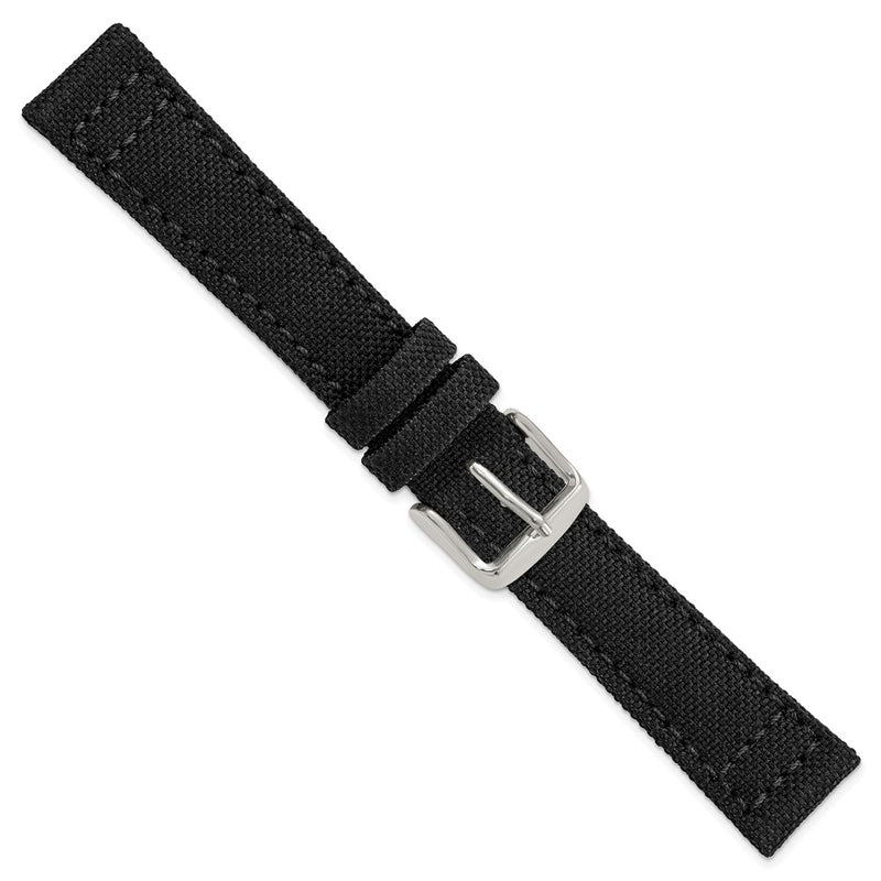 DeBeer 18mm Black Nylon Canvas with Black Leather Lining and Brushed Stainless Steel Buckle 7.75 inch Watch Band