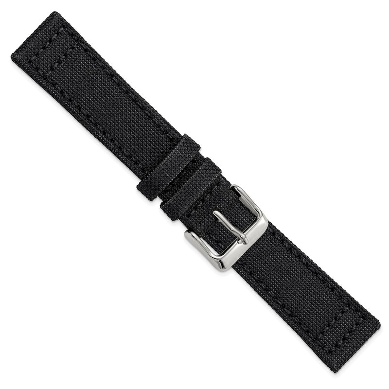 DeBeer 20mm Black Nylon Canvas with Black Leather Lining and Brushed Stainless Steel Buckle 7.75 inch Watch Band