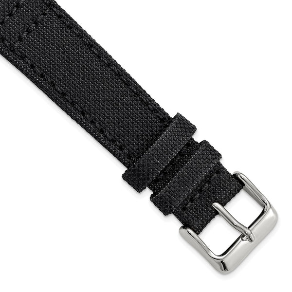 DeBeer 20mm Black Nylon Canvas with Black Leather Lining and Brushed Stainless Steel Buckle 7.75 inch Watch Band