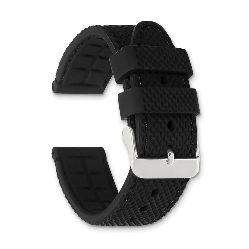 DeBeer 20mm Black Textured Silicone with Black Stitching and Silver-tone Buckle 8 inch Watch Band