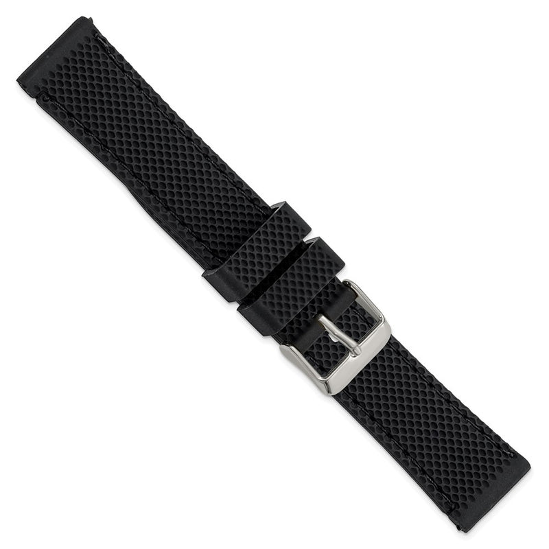 DeBeer 20mm Black Textured Silicone with Black Stitching and Silver-tone Buckle 8 inch Watch Band