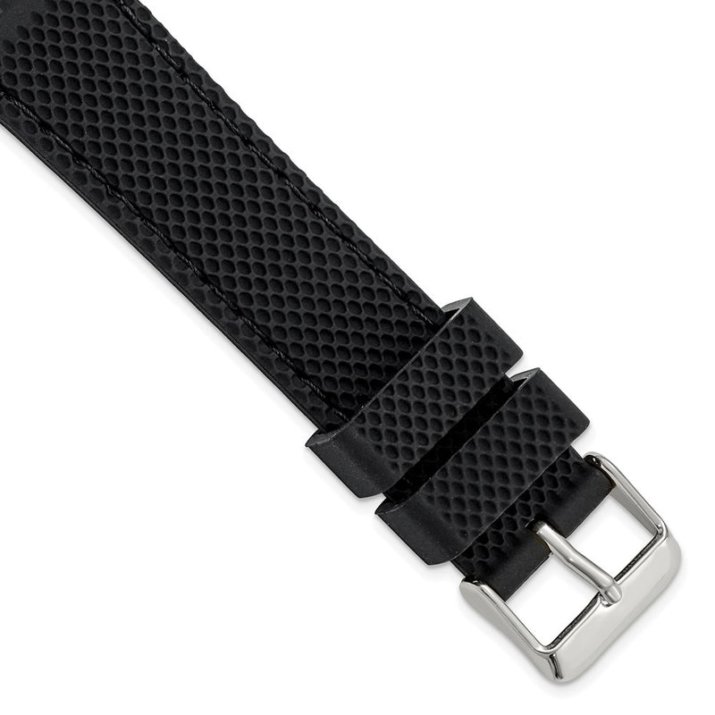 DeBeer 20mm Black Textured Silicone with Black Stitching and Silver-tone Buckle 8 inch Watch Band