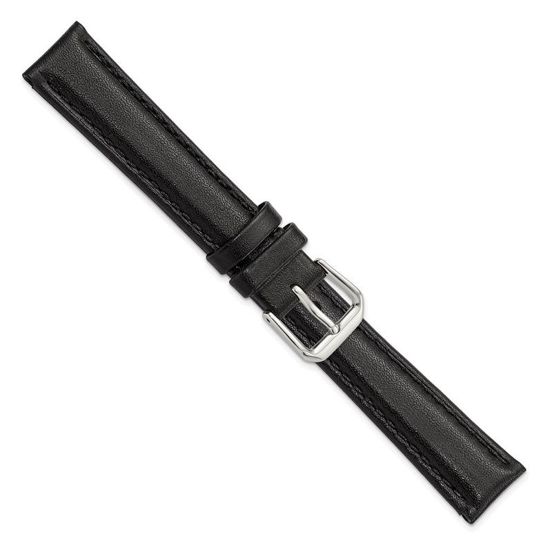 DeBeer 16mm Black Smooth Leather with Silver-tone Buckle 7.5 inch Watch Band