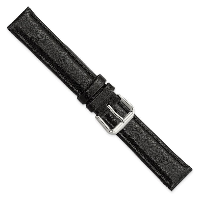 DeBeer 17mm Black Smooth Leather with Silver-tone Buckle 7.5 inch Watch Band