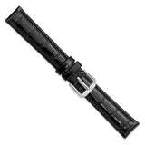 DeBeer 16mm Black Crocodile Grain Leather with Dark Stitching and Silver-tone Buckle 7.5 inch Watch Band