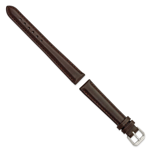 DeBeer 14mm Dark Brown Smooth Leather with Silver-tone Buckle 6.75 inch Watch Band