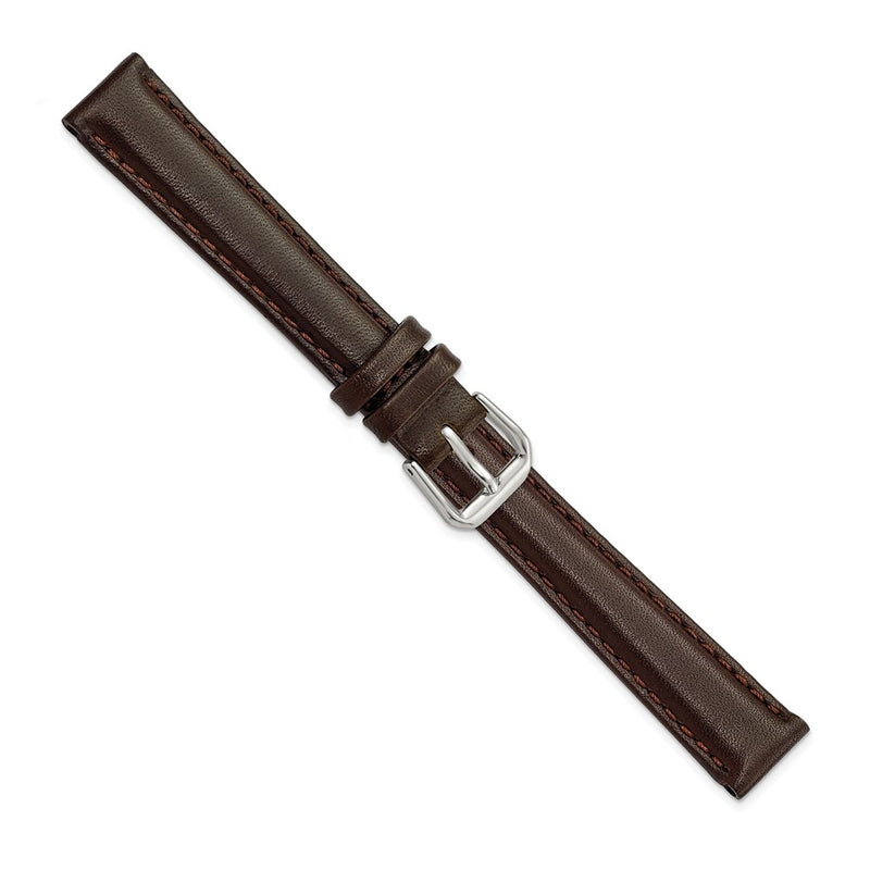DeBeer 14mm Dark Brown Smooth Leather with Silver-tone Buckle 6.75 inch Watch Band