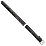 DeBeer 12mm Black Ostrich Grain Leather with Silver-tone Buckle 6.75 inch Watch Band