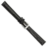 DeBeer 12mm Black Ostrich Grain Leather with Silver-tone Buckle 6.75 inch Watch Band