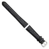 DeBeer 19mm Black Ostrich Grain Leather with Silver-tone Buckle 7.5 inch Watch Band