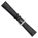 DeBeer 19mm Black Ostrich Grain Leather with Silver-tone Buckle 7.5 inch Watch Band