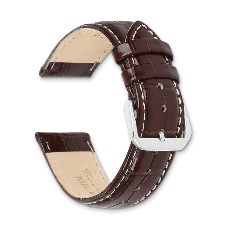 DeBeer 10mm Brown Crocodile Grain Leather with Dark Stitching and Silver-tone Buckle 6.75 inch Watch Band