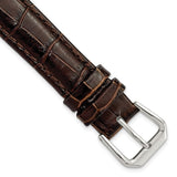 DeBeer 16mm Brown Crocodile Grain Leather with Dark Stitching and Silver-tone Buckle 7.5 inch Watch Band