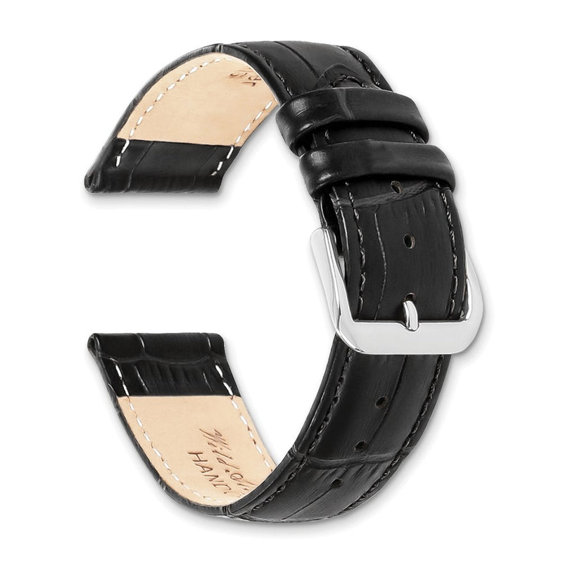 DeBeer 12mm Black Matte Wild Alligator Grain Leather with Silver-tone Buckle 6.75 inch  Watch Band