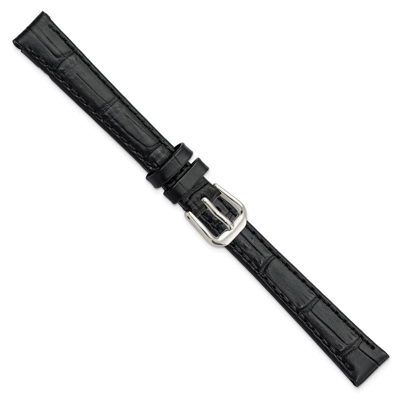 DeBeer 12mm Black Matte Wild Alligator Grain Leather with Silver-tone Buckle 6.75 inch  Watch Band