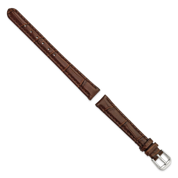 DeBeer 12mm Brown Matte Wild Alligator Grain Leather with Silver-tone Buckle 6.75 inch Watch Band