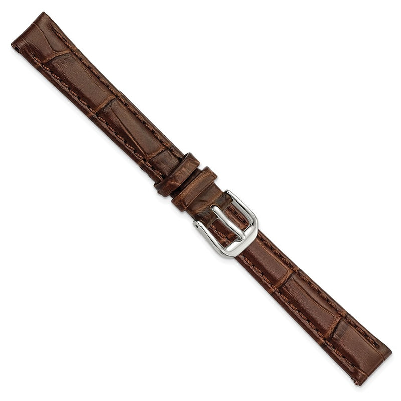 DeBeer 12mm Brown Matte Wild Alligator Grain Leather with Silver-tone Buckle 6.75 inch Watch Band