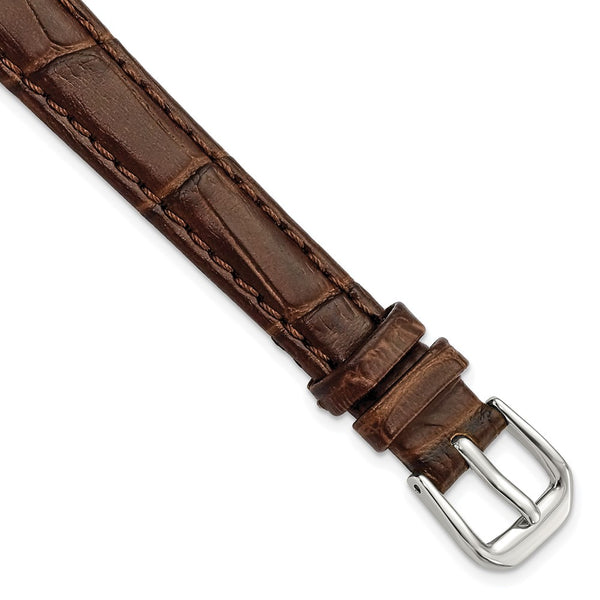 DeBeer 12mm Brown Matte Wild Alligator Grain Leather with Silver-tone Buckle 6.75 inch Watch Band