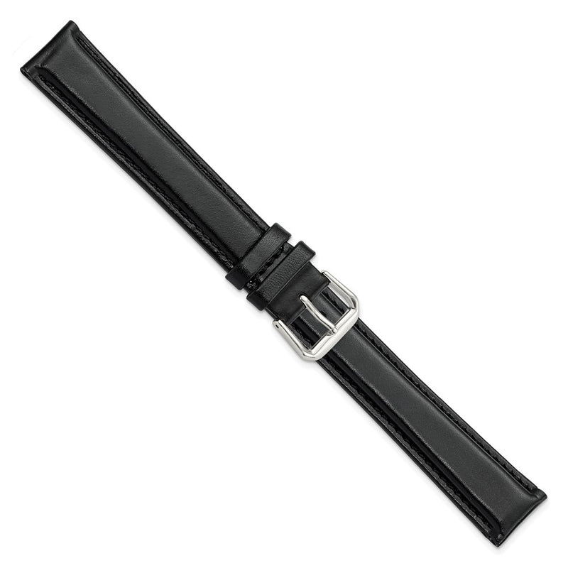 DeBeer 18mm Extra Long Black Smooth Leather with Silver-tone 9.5 inch Watch Band