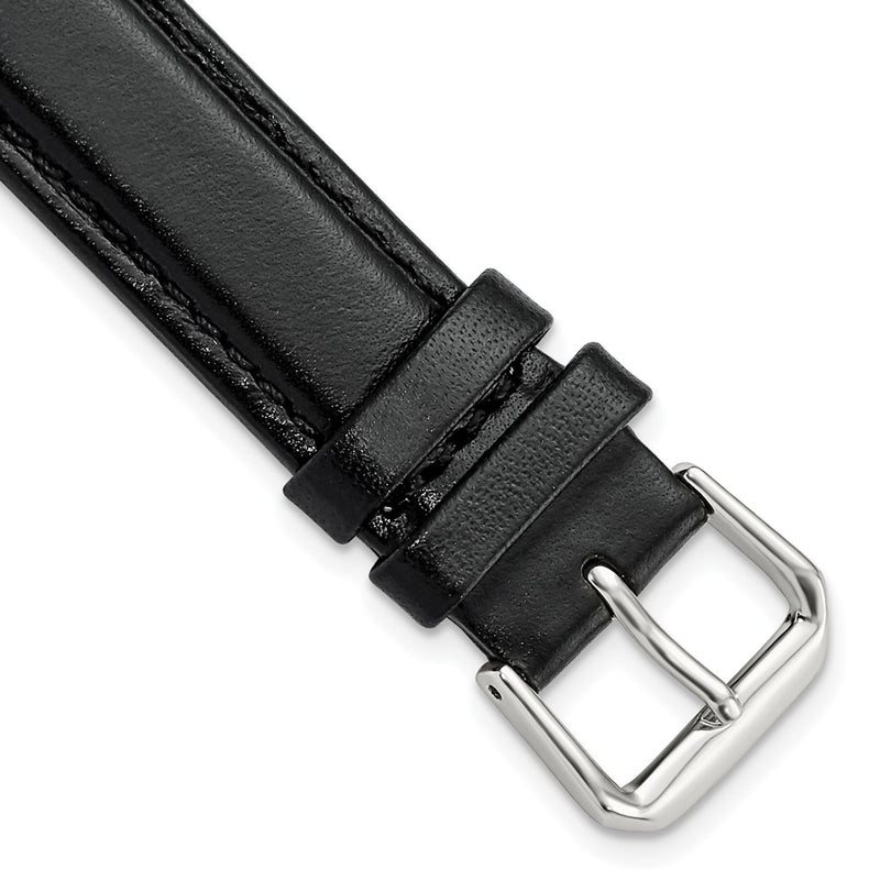 DeBeer 18mm Extra Long Black Smooth Leather with Silver-tone 9.5 inch Watch Band