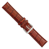 DeBeer 19mm Havana Crocodile Grain Leather with Dark Stitching and Silver-tone Buckle 7.5 inch Watch Band