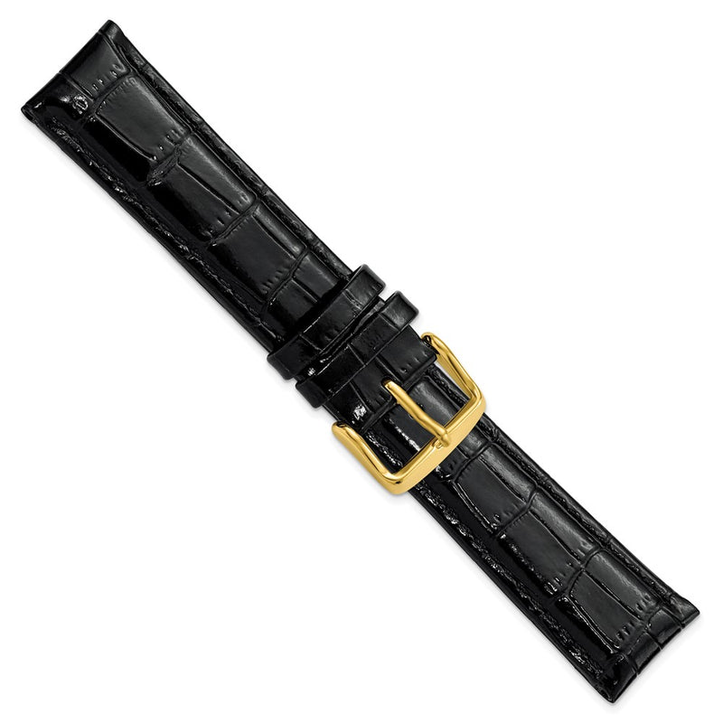 DeBeer 20mm Black Crocodile Grain Chronograph Leather with Gold-tone Buckle 7.5 inch Watch Band