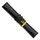 DeBeer 22mm Black Crocodile Grain Chronograph Leather with Gold-tone Buckle 7.5 inch Watch Band