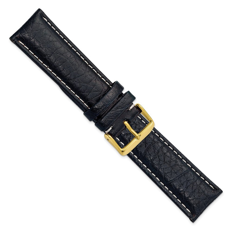 DeBeer 24mm Navy Sport Leather with White Stitching and Gold-tone Buckle 7.5 inch Watch Band