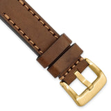 Gilden 22mm Brown Thick and Heavy Sport Calfskin Leather with Brown Stitching and Yellow IP-plated Stainless Steel Buckle 8.1 inch Watch Band