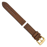 Gilden 24mm Brown Thick and Heavy Sport Calfskin Leather with Brown Stitching and Yellow IP-plated Stainless Steel Buckle 8.1 inch Watch Band