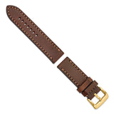 Gilden 26mm Brown Thick and Heavy Sport Calfskin Leather with Brown Stitching and Yellow IP-plated Stainless Steel Buckle 8.1 inch Watch Band