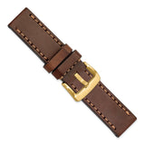 Gilden 26mm Brown Thick and Heavy Sport Calfskin Leather with Brown Stitching and Yellow IP-plated Stainless Steel Buckle 8.1 inch Watch Band