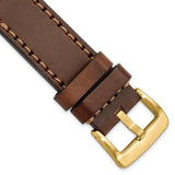 Gilden 26mm Brown Thick and Heavy Sport Calfskin Leather with Brown Stitching and Yellow IP-plated Stainless Steel Buckle 8.1 inch Watch Band