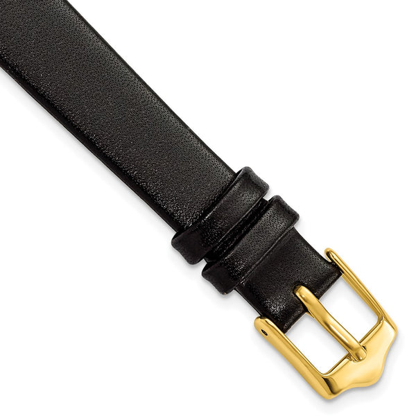 DeBeer 12mm Black Smooth Flat Leather with Gold-tone Buckle Watch 6.75 inch Band