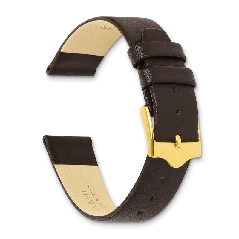 DeBeer 14mm Brown Smooth Flat Leather with Gold-tone Buckle 6.75 inch Watch Band