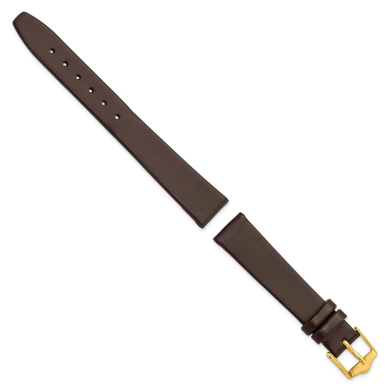 DeBeer 14mm Brown Smooth Flat Leather with Gold-tone Buckle 6.75 inch Watch Band