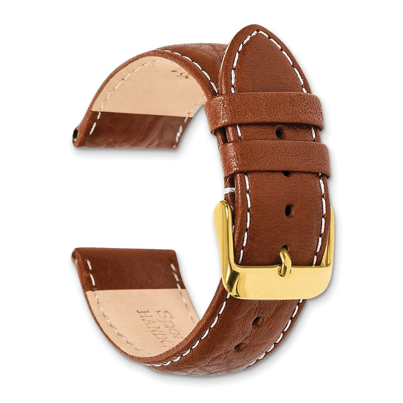 DeBeer 22mm Havana Sport Leather with White Stitching and Gold-tone Buckle 7.5 inch Watch Band