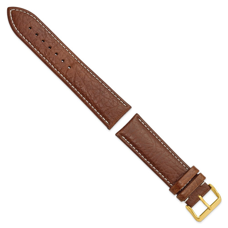 DeBeer 24mm Havana Sport Leather with White Stitching and Gold-tone Buckle 7.5 inch Watch Band