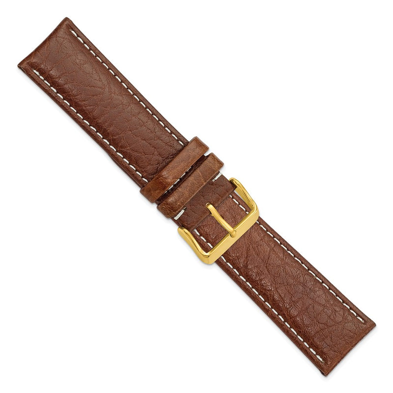 DeBeer 24mm Havana Sport Leather with White Stitching and Gold-tone Buckle 7.5 inch Watch Band